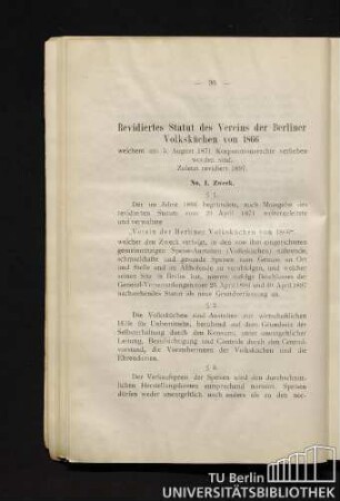 Revidiertes Statut des Vereins der Berliner Volksküchen von 1866.