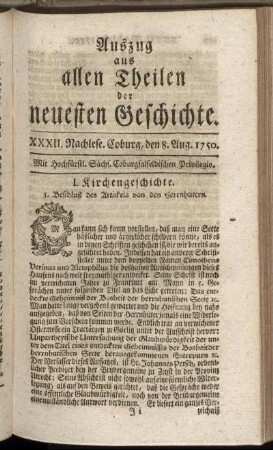 XXXII. Nachlese. Coburg, den 8. Aug. 1750.