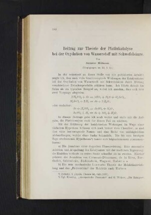 Beitrag zur Theorie der Platinkatalyse bei der Oxydation von Wasserstoff mit Schwefelsäure.