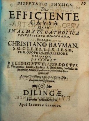 Disputatio physica de efficiente causa