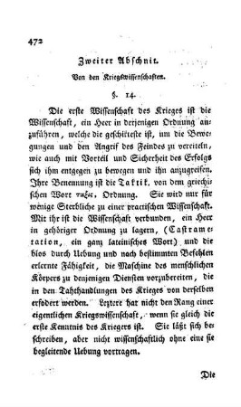 Zweiter Abschnitt. Von den Kriegswissenschaften