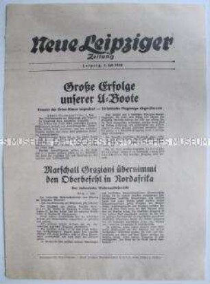 Extrablatt der "Neuen Leipziger Zeitung" u.a. zum U-Boot-Krieg