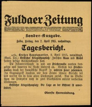 Ausgabe vom Freitag, den 02. April 1915.