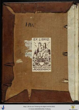 [Vorderer Spiegel] Exlibris des Freiherrn Hermann von Roggenbach (1856-1925).