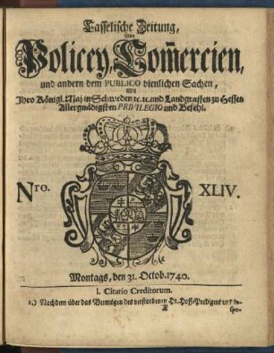 Nro. XLIV, Montags, den 31. Octob. 1740
