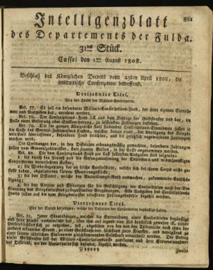 31tes Stück. Cassel den 1ten August 1808