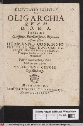 Disputatio Politica De Oligarchia