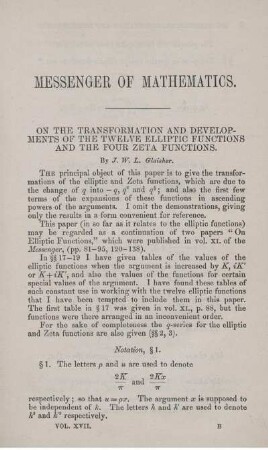 On the transformation and developments of the twelve elliptic functions and the four zeta functions.