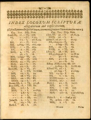 Index Locorum Scriturae allegatorum aut explicatorum.