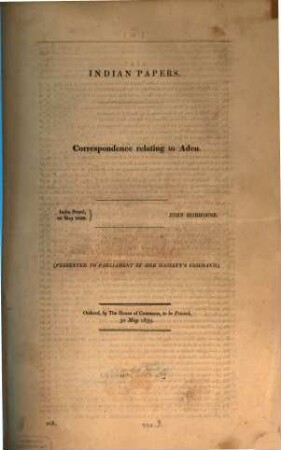 Indian Papers : Correspondance relating to Aden
