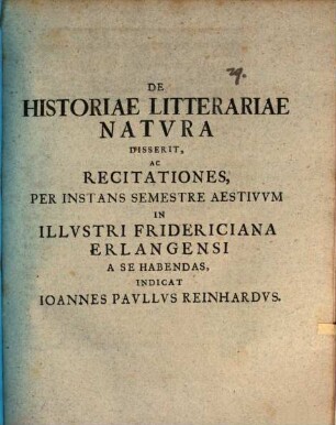 De historiae litterariae natvra