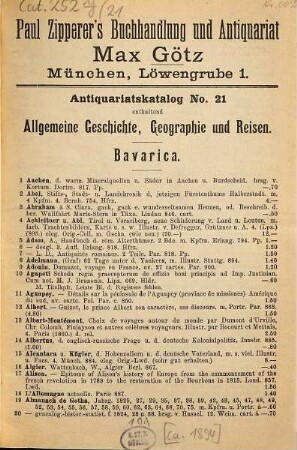 Antiquariats-Katalog. 21. [ca. 1894]