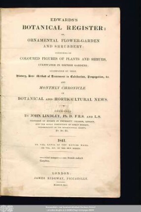 N.S. 14 = 27.1841: Edwards's botanical register, or ornamental flower garden and shrubbery