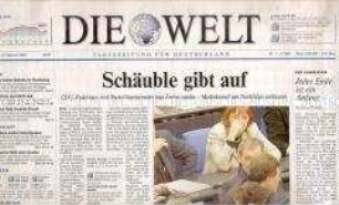 Tageszeitung "Die Welt" zum Rücktritt von Wolfgang Schäuble als CDU-Vorsitzender