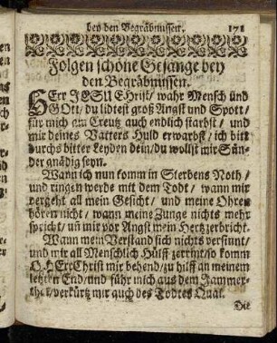 Folgen schöne Gesänge bey den Begräbnussen.
