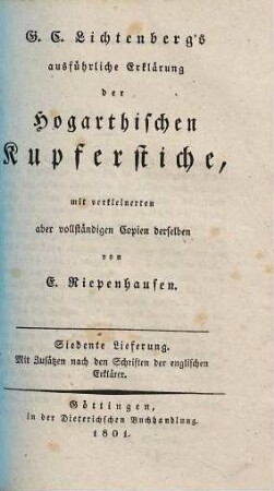 G.C. Lichtenberg's ausführliche Erklärung der Hogarthischen Kupferstiche, 7