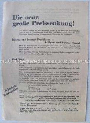 Propagandaflugblatt der Nationalen Front für die Wirtschaftspolitik der DDR im Gegensatz zur Bundesrepublik