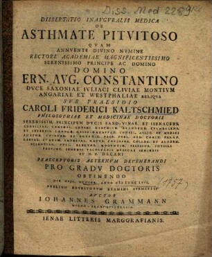 Dissertatio Inavgvralis Medica De Asthmate Pitvitoso
