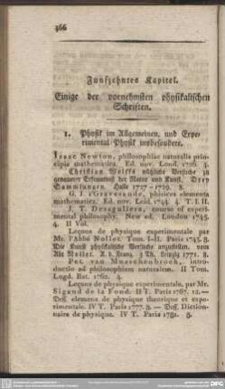 Fünfzenhtes Kapitel. Einige der vornehmsten physikalischen Schriften