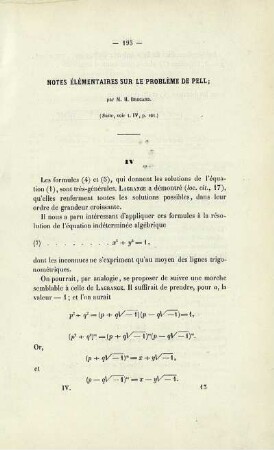Notes élémentaires sur le problème de pell.