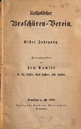 Katholischer Broschüren-Verein. 1. 1864/65 (1865)