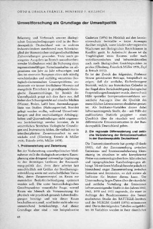 Umweltforschung als Grundlage der Umweltpolitik