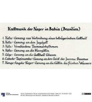 Vorführband: "Musik südamerikanischer Neger"