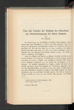 Über den Erfinder der Methode des Schwebens zur Dichtebestimmung bei festen Körpern.