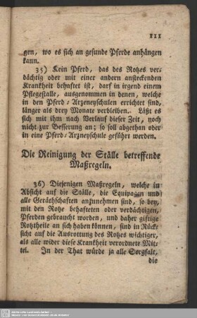 Die Reinigung der Ställe betreffende Maßregeln