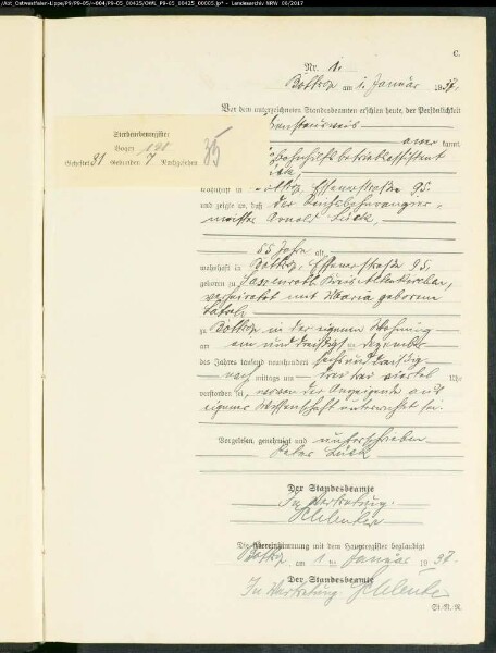 Sterberegister Standesamt Bottrop