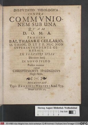 Disputatio Theologica Contra Communionem Sub Una