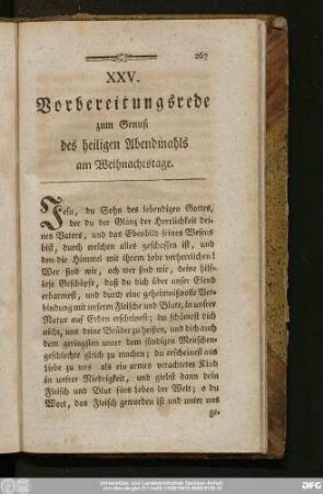 XXV. Vorbereitungsrede zum Genuß des heiligen Abendmahls am Weihnachtstage.