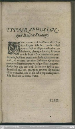 Typographus Linguae Italicae Studioso
