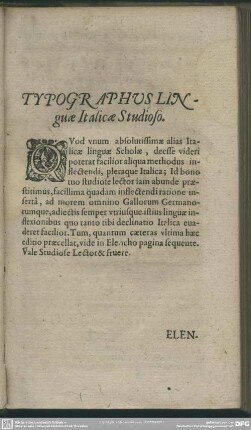 Typographus Linguae Italicae Studioso
