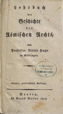 Lehrbuch der Geschichte des Römischen Rechts