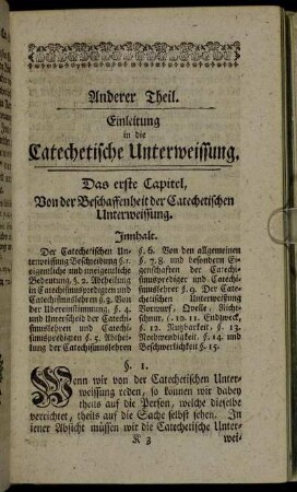 Anderer Theil. Einleitung in die Catechetische Unterweissung.