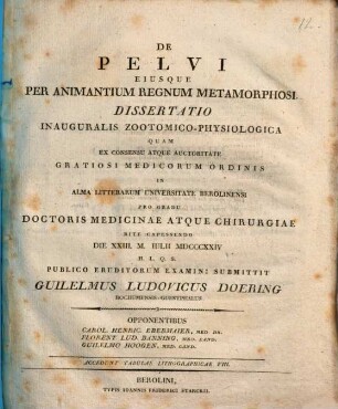 De pelvi eiusque per animantium regnum metamorphosi : diss. inaug. zootom. physiol. ; cum tab. lith. VIII.