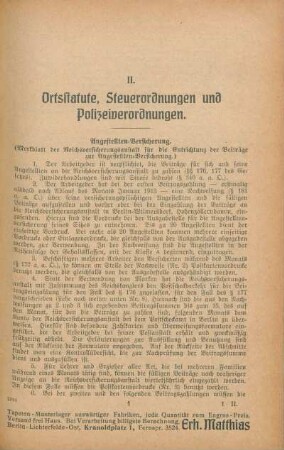 II. Ortsstatute, Steuerordnungen und Polizeiverordnungen