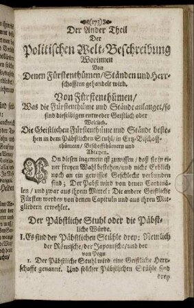 Der Päbstliche Stuhl oder die Päbstliche Würde.