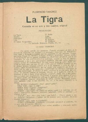 La tigra : comedia en un acto y tres cuadros, original