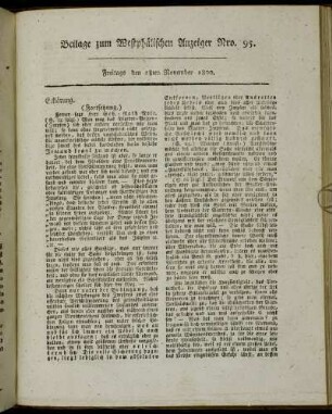 Beilage zum Westphälischen Anzeiger Nro. 95. Freitags den 28ten November 1800.