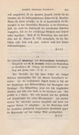 681 [Rezension] Hauschild, Gustav Richard, Die rationale psychologie und Bekenntnistheorie Tertullian's