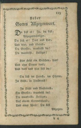 Ueber Gottes Allgegenwart.