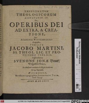 De Operibus Dei Ad Extra, & Creatione