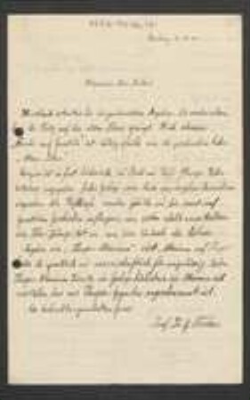Brief von Georg Fischer an Unbekannt