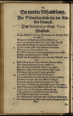 Die vierte Abhandlung. Der Schauplatz stellet für des Käysers Gemach.