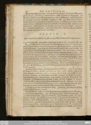 Sectio V. Quis Baptismum suscipere possit, et qu[a]e dispositiones ad id requirantur.