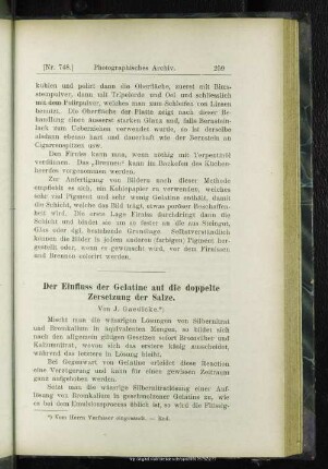 Der Einfluss der Gelatine auf die doppelte Zersetzung der Salze