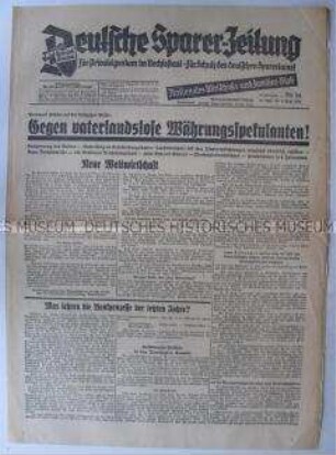 Finanzpolitische Fachzeitung "Deutsche Sparer-Zeitung" gegen Währungsspekulation