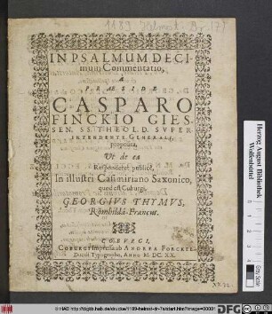 In Psalmum Decimum Commentatio